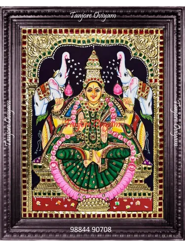 Gaajalakshmi Tanjore painting Lakshmi with elephants pouring water gold foil traditional artwork